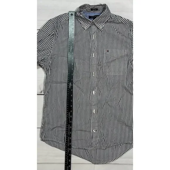 Tommy Hilfiger Button Down Mens Small White/Blue Stripe 100’s 2PLY Double Retros - Picture 4 of 5